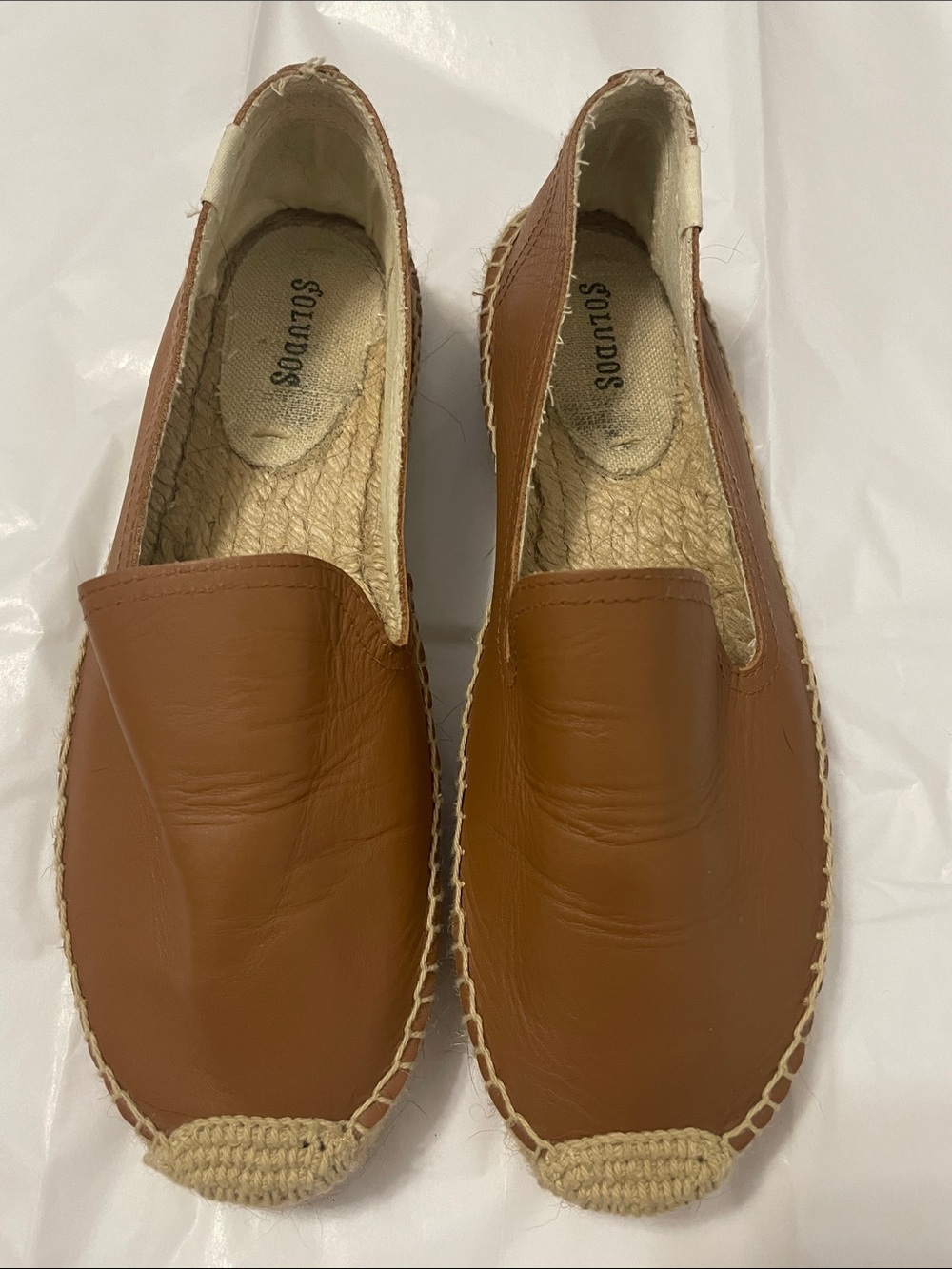 Soludos Tan Brown Leather Espadrille Slip-On